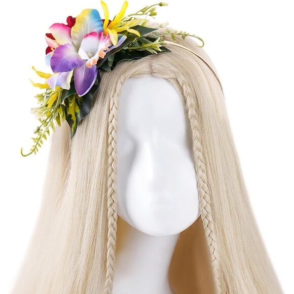 Hawaiian Flower Crown Headband Artificial Orchid Tropical Summer Beach Party Acc - Picture 4 of 8